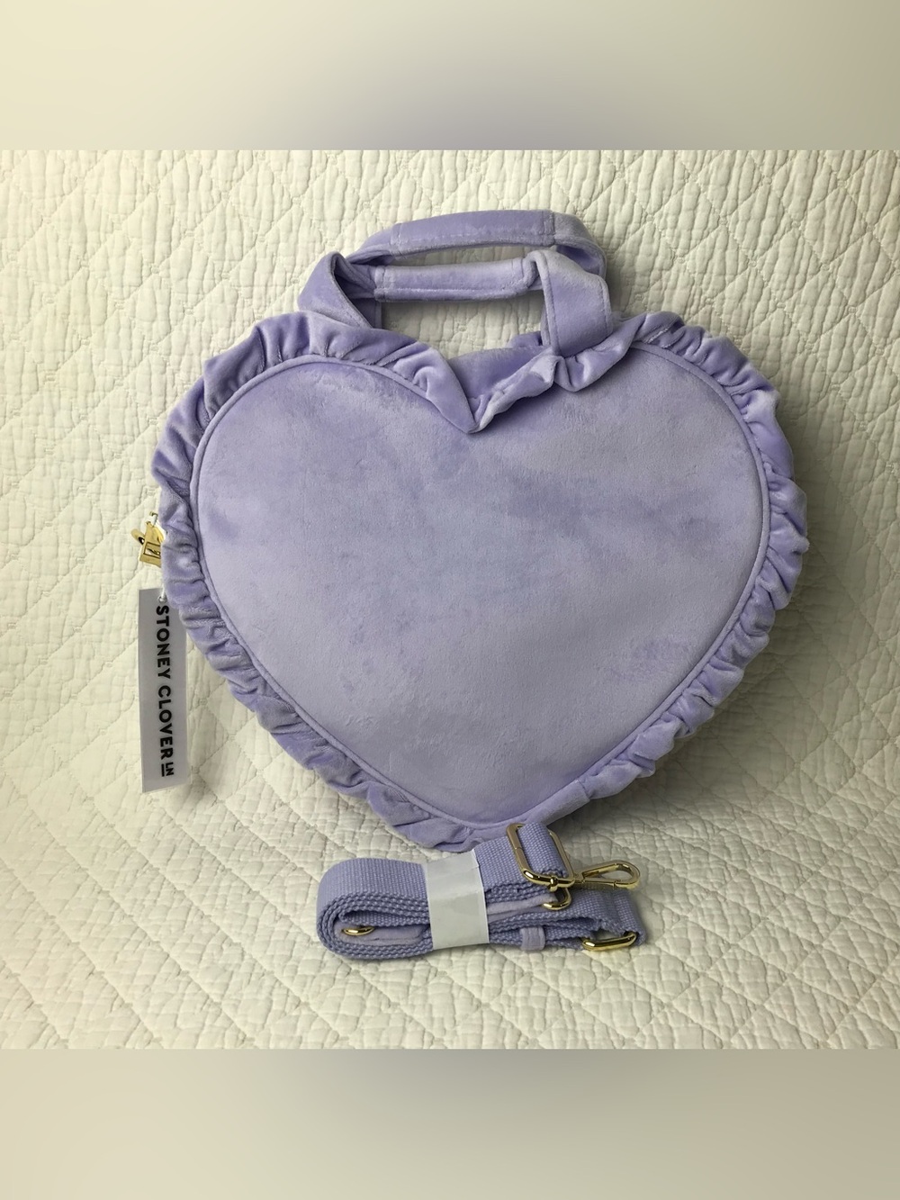 Stony Clover Lane Velvet Ruffle Mini Heart Tote Bag One SZ In Galaxy Purple NWT